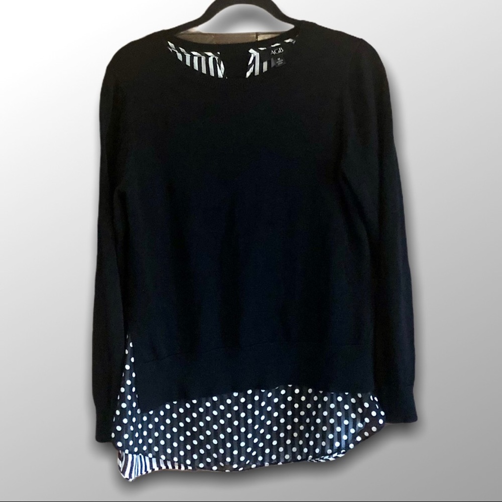 AGB | Black Sweater with Patterned Mix Media Hem
